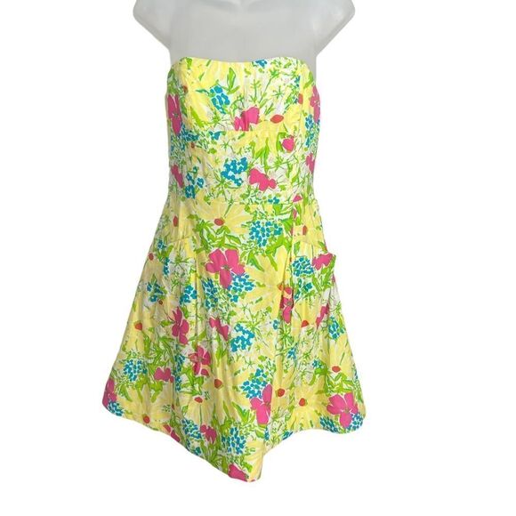 Lilly Pulitzer Strapless Yellow and Pink Floral Cocktail Dress Size 4 - Picture 2 of 6